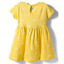 Babyhug Single Jersey Knit Half Sleeves Floral Printed Frock with Bow Applique - Yellow