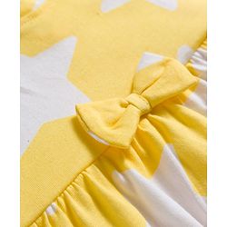 Babyhug Single Jersey Knit Half Sleeves Frock with Star Print & Bow Applique - Multicolour