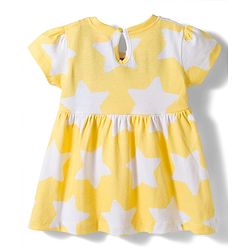 Babyhug Single Jersey Knit Half Sleeves Frock with Star Print & Bow Applique - Multicolour
