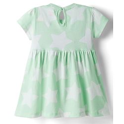 Babyhug Single Jersey Knit Half Sleeves Frock with Bow & Star Print - Sea Green