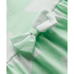 Babyhug Single Jersey Knit Half Sleeves Frock with Bow & Star Print - Sea Green