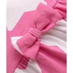 Babyhug Single Jersey Knit Half Sleeves Star Printed Frock with Bow Applique - White & Pink
