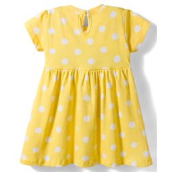 Babyhug Single Jersey Knit Half Sleeves Frock With Polka Dot Print & Bow Applique - Yellow