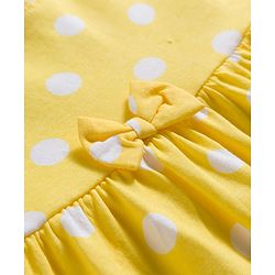 Babyhug Single Jersey Knit Half Sleeves Frock With Polka Dot Print & Bow Applique - Yellow
