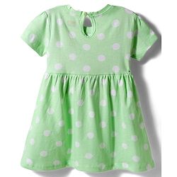 Babyhug Single Jersey Knit Half Sleeves Polka Dots Printed Frock with Bow Applique - Sea Green