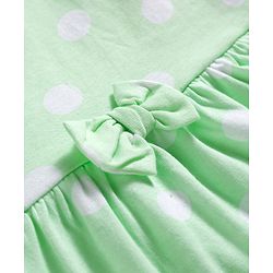 Babyhug Single Jersey Knit Half Sleeves Polka Dots Printed Frock with Bow Applique - Sea Green