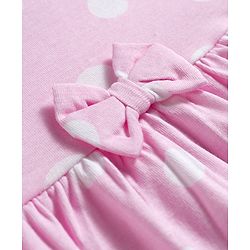 Babyhug 100% Cotton Knit Half Sleeves Polka Dots Printed Frock With Bow Applique - Pink