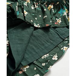 Babyhug Woven Full Peasant Sleeves Floral Printed Tiered Frock - Dark Green