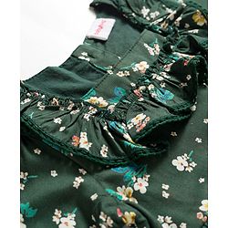 Babyhug Woven Full Peasant Sleeves Floral Printed Tiered Frock - Dark Green