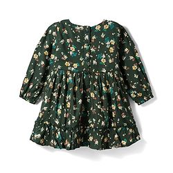 Babyhug Woven Full Peasant Sleeves Floral Printed Tiered Frock - Dark Green