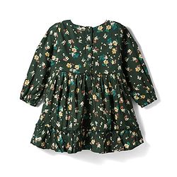 Babyhug Woven Full Peasant Sleeves Floral Printed Tiered Frock - Dark Green