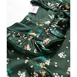 Babyhug Woven Full Peasant Sleeves Floral Printed Tiered Frock - Dark Green