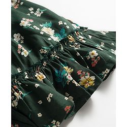 Babyhug Woven Full Peasant Sleeves Floral Printed Tiered Frock - Dark Green