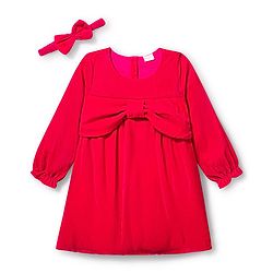 Babyhug Cotton Woven Full Sleeves Solid Color Frock with Headband & Bow Applique - Red