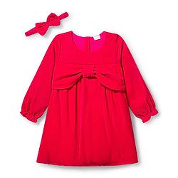 Babyhug Cotton Woven Full Sleeves Solid Color Frock with Headband & Bow Applique - Red
