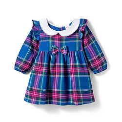 Babyhug Cotton Woven Full Sleeves Checks Frock With Bow Applique & Leggings - Blue