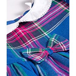 Babyhug Cotton Woven Full Sleeves Checks Frock With Bow Applique & Leggings - Blue