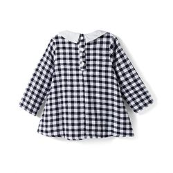 Babyhug Cotton Woven Full Sleeves Checked Frock With Floral Embroidery - Black