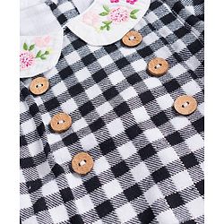 Babyhug Cotton Woven Full Sleeves Checked Frock With Floral Embroidery - Black