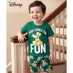 Babyhug Disney Single Jersey Knit Half Sleeves T-Shirt & Shorts Night Suit With Pluto Graphics - Green