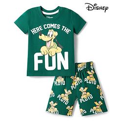 Babyhug Disney Single Jersey Knit Half Sleeves T-Shirt & Shorts Night Suit With Pluto Graphics - Green