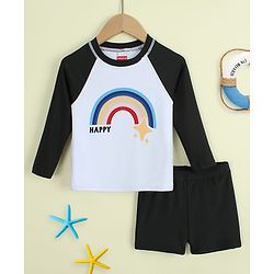 Babyhug Raglan Full Sleeves Rainbow Printed Two Piece Swimsuit - Black