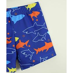 Babyhug Sea Life Printed Swimming Trunk With Cap - Navy Blue