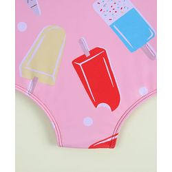 Babyhug Sleeveless Ice Cream Printed V Cut Swimsuit - Pink