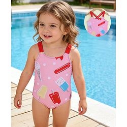 Babyhug Sleeveless Ice Cream Printed V Cut Swimsuit - Pink