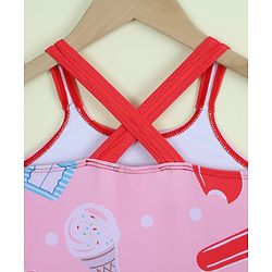 Babyhug Sleeveless Ice Cream Printed V Cut Swimsuit - Pink