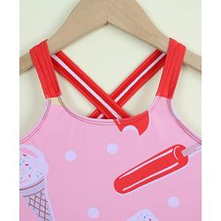 Babyhug Sleeveless Ice Cream Printed V Cut Swimsuit - Pink