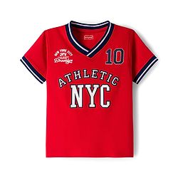 Babyhug Cotton Knit Half Sleeves Oversized Collared T-Shirt with NYC Print - Red