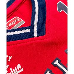 Babyhug Cotton Knit Half Sleeves Oversized Collared T-Shirt with NYC Print - Red
