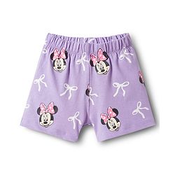 Babyhug Disney Single Jersey Knit Half Sleeves T-Shirt & Shorts Night Suit With Minnie Mouse Graphics - Lavender