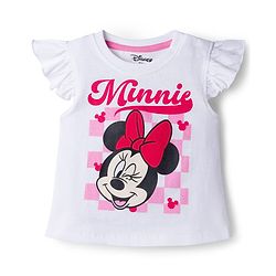 Babyhug Disney Single Jersey Knit Half Frill Sleeves T-Shirt & Pant Set with Minnie Mouse Graphic - Red & White