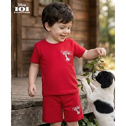 Babyhug Disney Single Jersey Knit Half Sleeves T-Shirt & Shorts Co-ord Night Suit With 101 Dalmatians Graphics - Red