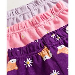 Babyhug Cotton Interlock Knit Bootie Leggings with Polka Dot Floral & Fox Print Pack of 3 - Purple Lilac & Pink
