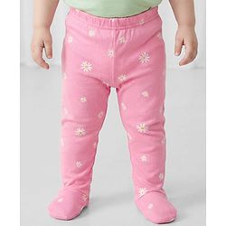 Babyhug Cotton Interlock Knit Bootie Leggings with Polka Dot Floral & Fox Print Pack of 3 - Purple Lilac & Pink