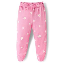 Babyhug Cotton Interlock Knit Bootie Leggings with Polka Dot Floral & Fox Print Pack of 3 - Purple Lilac & Pink