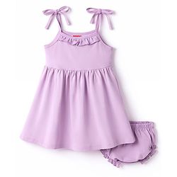 Babyhug Cotton Knit Frocks with Bloomer/Shorts with Ruffled Neck Lilac 0-0 Months