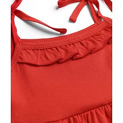 Babyhug Cotton Knit Frock with Ruffled Neck and Tie-Up Shoulder Straps Red 3-6 Months