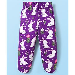 Babyhug Cotton Interlock Knit Bootie Leggings with Floral & Rabbit Print Pack of 3 - Purple White & Pink