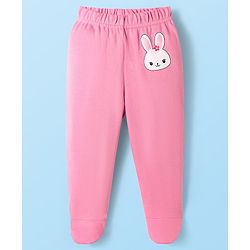 Babyhug Cotton Interlock Knit Bootie Leggings with Floral & Rabbit Print Pack of 3 - Purple White & Pink