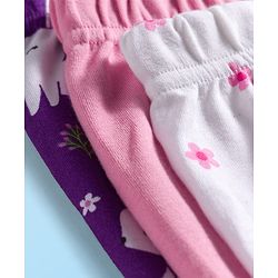 Babyhug Cotton Interlock Knit Bootie Leggings with Floral & Rabbit Print Pack of 3 - Purple White & Pink