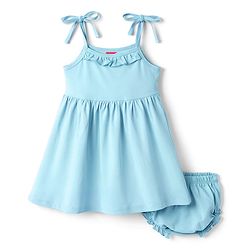 Babyhug Cotton Knit Frocks with Bloomers/Shorts Ruffled Neck Blue 0-3 Months