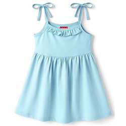 Babyhug Cotton Knit Frocks with Bloomers/Shorts Ruffled Neck Blue 0-3 Months
