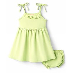 Babyhug Single Jersey Knit Sleeveless Tie-Knot Frock & Bloomer - Green