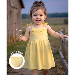 Babyhug Single Jersey Knit Sleeveless Solid Frock With Bloomer - Yellow