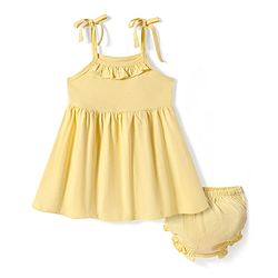 Babyhug Single Jersey Knit Sleeveless Solid Frock With Bloomer - Yellow