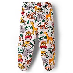 Babyhug Interlock Cotton Knit Full Length Jungle Theme Printed Bootie Leggings Pack Of 3 - Multicolour